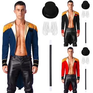 UK Mens Circus Showman Cosplay Ringmaster Outfits Velvet Tassels Tailcoat Jacket - Picture 1 of 45