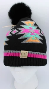 CC Kids NWT Beanie Hat Soft Stretch Medium -- Lg. Multi-Colored Pom Pom - Picture 1 of 11