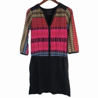 Vestido recto para mujer Hale Bob XS multicolor geométrico botón cintura caída negro Foto 1 de 4