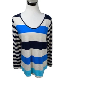 J. Jill Cotton Blend Striped Long Sleeve Knit Top T-Shirt Stretch Tunic Light - Picture 1 of 10
