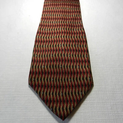 Ziggurat Mulberry red/gold patterned men's 100% imported silk tie 58 3/4"X3 7/8" - Изображение 1 из 4