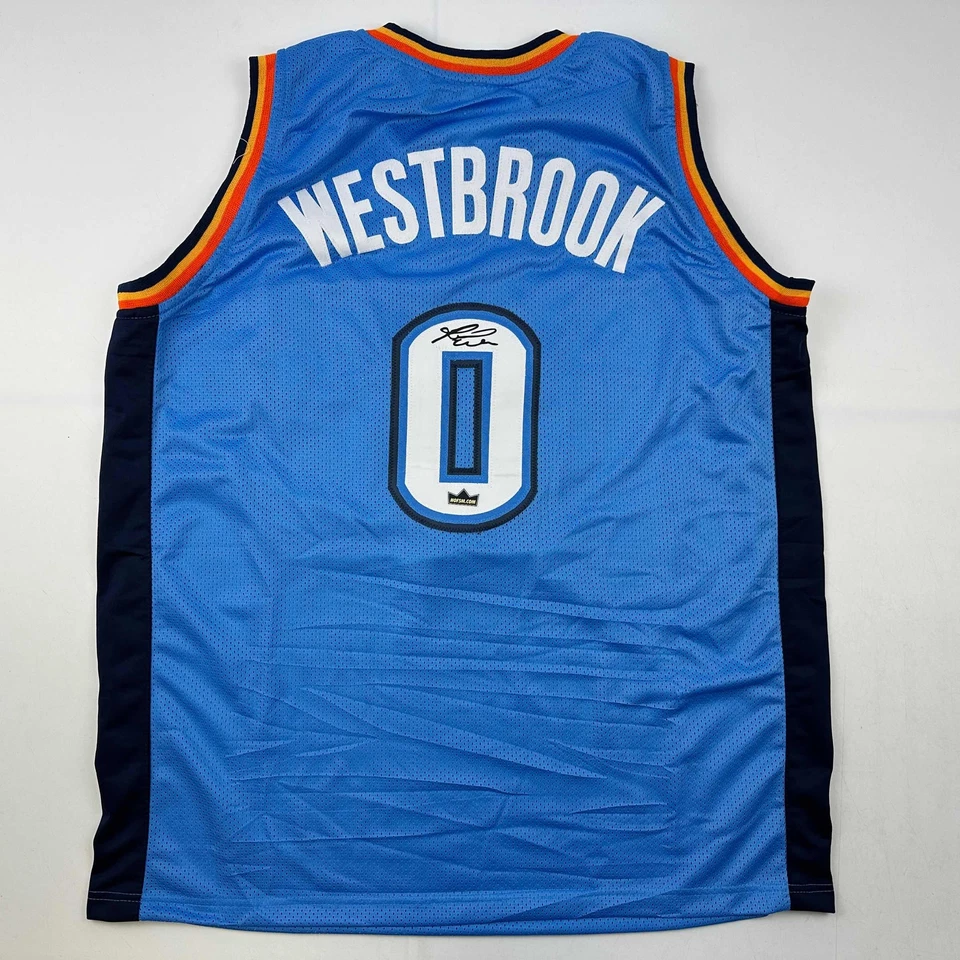 Facsimile Autographed Russell Westbrook Oklahoma City Blue Reprint Jersey Men XL - Image 1 of 4