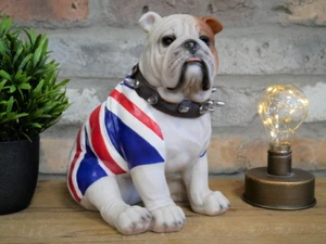British Bulldog Sitting Sculpture Ornament Gift | Resin | Union Jack - Picture 1 of 5