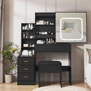 Makeup Vanity Desk with Mirror and Lights Charging Station 3-Color LED Lights - Picture 1 of 7