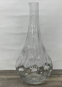 Large 18" Hand Blown Clear Glass Bulb Vase Studio Art Glass Modern Wavy Base - Picture 1 of 9