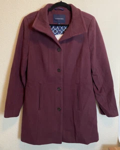 NWT Lands End Women's Size 12 Maroon Long PeaCoat Wool Blend Lined Warm Winter - Picture 1 of 3
