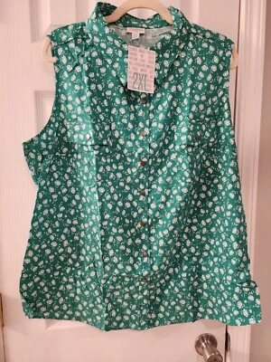 Lularoe Roxanne Green Floral Print Snap Button Front Vest 2XL - Image 1 of 4