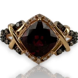 LeVian 14kt Rose Gold Raspberry Garnet Ring Chocolate Cognac Diamonds Size 7 - Picture 1 of 7
