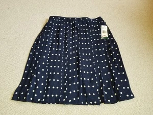 NWT $139 Womens Skirt-LAUREN RALPH LAUREN-navy/white polka dot silk pleated-10P - Bild 1 von 5