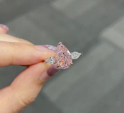 Natural 4.00 Ct Pear cut Pink Sapphire Wedding ,Engagement Ring solid 14K white - Image 1 of 4