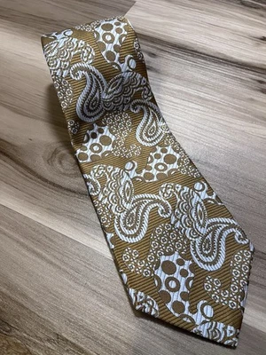 Corbata Mr. John For Beau Brummell Vintage Paisley Poliéster Mostaza Amarillo Plata Foto 1 de 4
