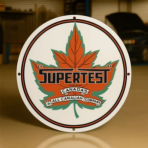 Vintage Supertest Maple Leaf Gasoline Heavy Metal Sign XL- 19.7" (50 cm) - Picture 1 of 5