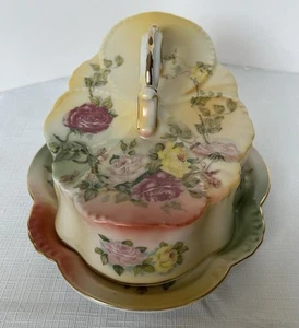 Ceramic Reproduction 1920’s Prussian Rose Pattern Cheese Dish With Cover - Picture 1 of 10