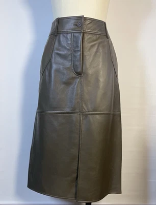 ZARA army green  seamed panel front/back slits pencil skirt faux leather size M - Image 1 of 4