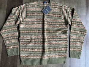 IZOD - Sweater - Medium - 100% Lambswool - M - Green Multi - Vintage Deadstock - Picture 1 of 2