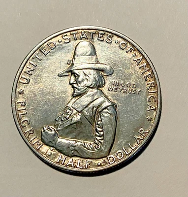 1920 Pilgrim Tercentenary Half Dollar 50c 90% Silver AU/BU Commemorative Coin - Image 1 of 2