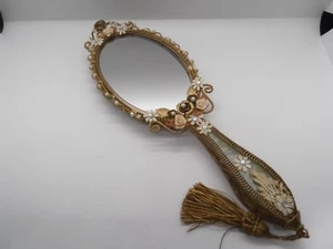 Espejo de Mano Vintage Ornamentado Dorado Floral Bordado Terciopelo Mango Borla Victoriano - Imagen 1 de 12
