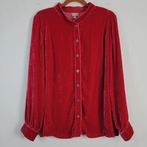 J.Jill Terciopelo Mezcla Seda Manga Larga Camisa Abotonada Talla XL Rojo Oficina Carrera - Imagen 1 de 10