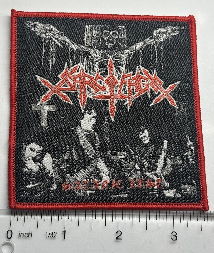 SARCOFAGO Satanic Lust Red Border Woven Patch - Image 1 of 1