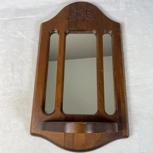 VTG Wood Wall Mirror w/ Small Shelf Brown Entry Display Cottage 15.5" x 9"x 4" - Picture 1 of 11