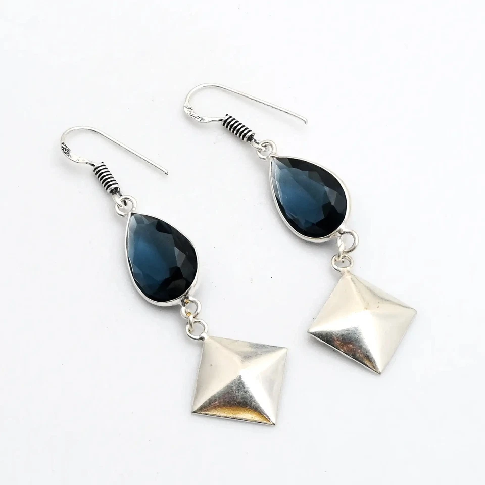 Brincos pendurados de gota feitos à mão de pedra preciosa de tanzanita joias femininas 2,2" AE-97788 - Imagem 1 de 1