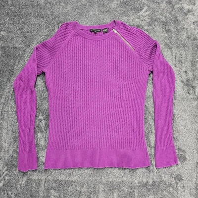 Suéter Jeanne Pierre 100% Algodón Bayas Púrpura Rosa Tejido con Cable Talla M Preppy Acogedor Foto 1 de 4