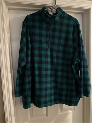 Lands End Plus Size 3x 24-26W 1/4 Zip Fleece Casual Jacket Green Buffalo Plaid - Image 1 of 4