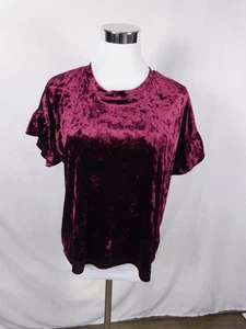 Altar'd State Shirt Womens Small Burgundy Crushed Velvet Short Ruffle Sleeve Top - Picture 1 of 10