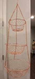 Hanging 3 Tier Fruit Bowl Copper Tone Basket for Kitchen Or Storage - Picture 1 of 6