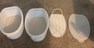 Tupperware Vintage Ham Keeper White With Lid & Holder 3 Pieces 487-5 - Picture 1 of 5