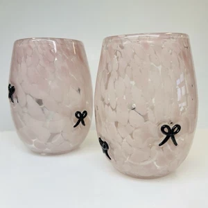 NUOVO Anthropologie Dupe rosa FIOCCO NERO bicchiere vino icona senza stelo mistica SET DI 2 - Foto 1 di 4