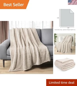 Luxuriöse leichte creme beige Sherpa Decke - perfekt für Couch & Bett - Bild 1 von 12