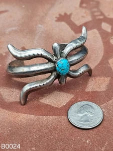 Armband Vintage Navajo Sandguss Sterlingsilber & Türkis Stein Manschette - Bild 1 von 3