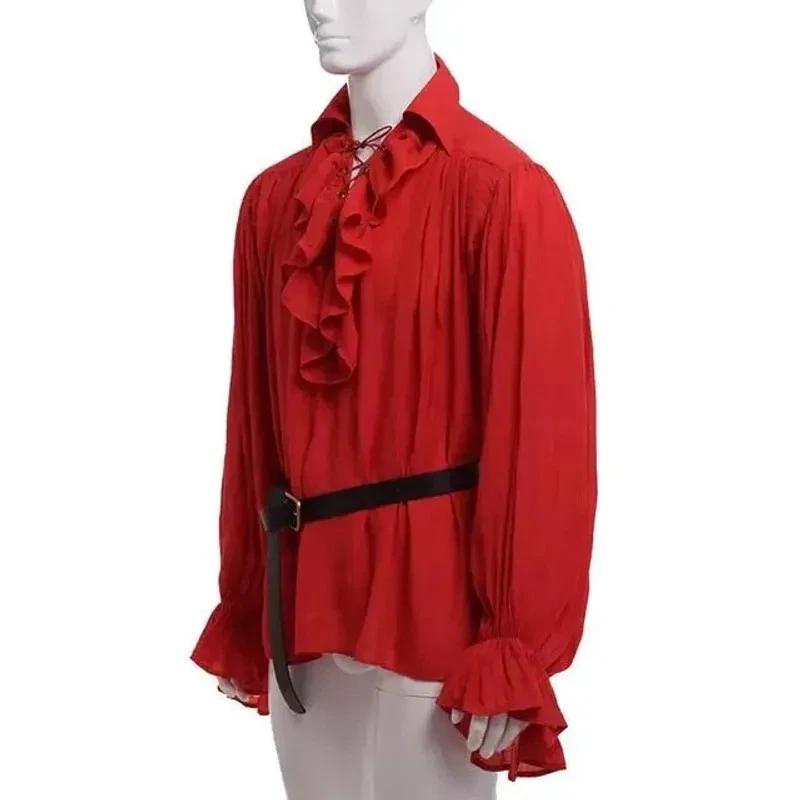 Medieval Men Puffy Sleeve Pirate Shirt Scottish Widecuff Shirt playing Costume - Image 1 of 4