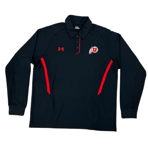 Utah Utes Under Armour Shirt Men’s L Black HeatGear Long Sleeve Polo NCAA NEW Cover
