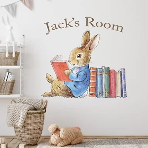 Peter Rabbit Wall Sticker - Peter Rabbit Leaning on Books Personalised Wall Art - Picture 1 of 6