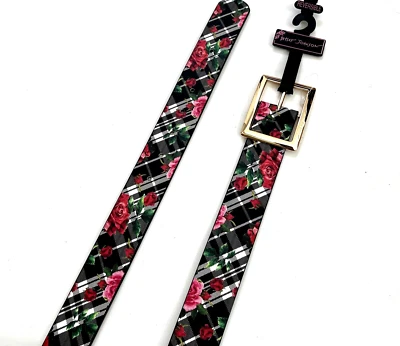 NUEVO CON ETIQUETAS Original BETSEY JOHNSON Cinturón Dorado Hebilla Cuadrada Floral Cuadrado Negro MEDIANO Foto 1 de 2