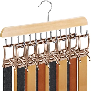 Belt Hanger, Natural Wooden Belt Organizer for Closet, 360° Rotating Tie & Belt - Picture 1 of 12