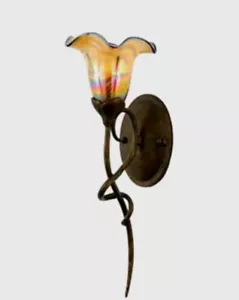 One Quoizel Art Nouveau Sconce With Hand-blown Pulled Feather Glass Shade - Picture 1 of 5