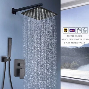 Juego de grifo de ducha empotrado negro 25x25 cm ducha de lluvia ducha de mano - Imagen 1 de 9