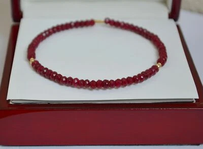 Natural Faceted Red Ruby 14K Yellow Gold Bangle Bracelet Handmade - Image 1 of 4