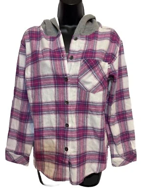 Camisa de franela con capucha Roxy Youth púrpura talla L (14/16) bolsillo frontal en el pecho algodón Foto 1 de 4