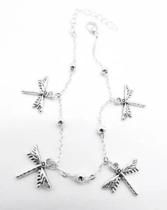 NEW Adorable 4 PCS Silver Plated Dragonfly Charms Link Chain Bracelet Anklet - Picture 1 of 5