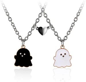 2Pcs Lovely Magnetic Love Heart Ghost Pendant Necklace Set for Women Men Best Fr - Picture 1 of 12