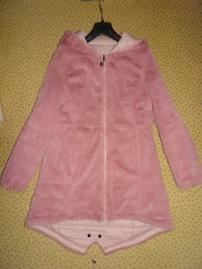 rosa Plüsch Teddy Wendemantel mit Kapuze Reißverschluss Taschen Gr. S - M 34 36 - Bild 1 von 4