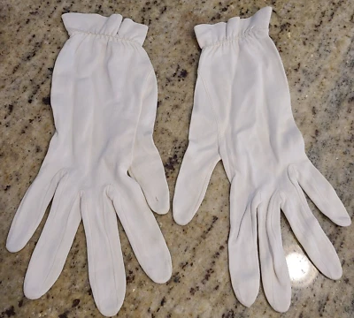 Vintage Size S White Stretch Formal Rayon Semi Sheer Gloves 9" Wrist Ruffle - Image 1 of 4