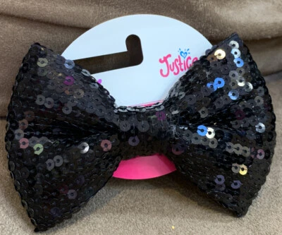 JUSTICIA BOW BARETTE LENTEJUELAS NEGRAS BRILLANTES ¡SÚPER LINDO!! Foto 1 de 3