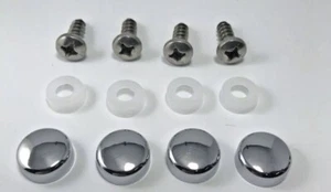 (4) License Plate Chrome Caps / Covers & Screws - Picture 1 of 1