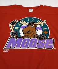 Manitoba Moose Vintage Athletic Knit Jersey Ice Hockey Red Shirt Rare Men Size M