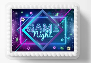 Game Night Neon Design Edible Image Personalized Edible Birthday Cake Topper - Picture 1 of 4